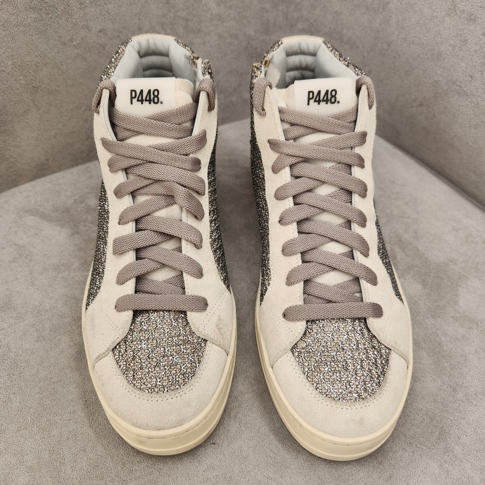 P448 Sneakers Women's 9.5 Grey Suede Silver High Top Skater Made Italy New $345